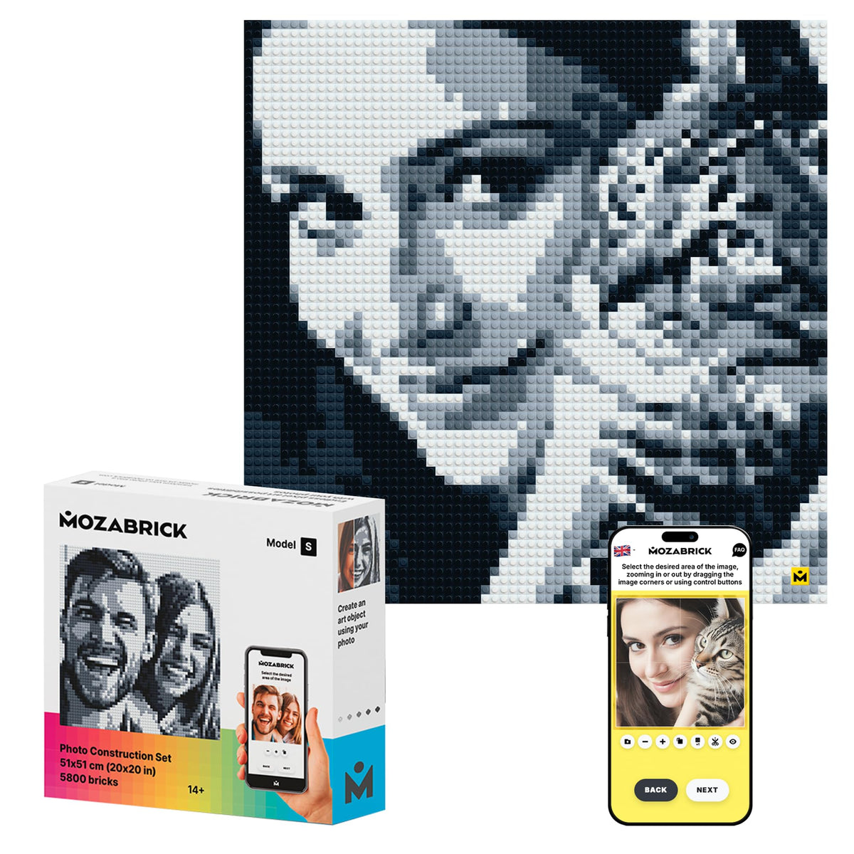 Building Set Model S | Craft Kit for Adults |Custom Photo Mosaic that Turns Any Picture into a Pixel Art Made from Building Blocks | Personalized Wall Art and Original Gift