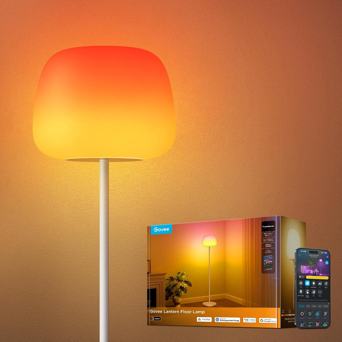 Lantern Floor Lamp, Halo Gradient RGBIC Smart Corner Lamp for Bedroom