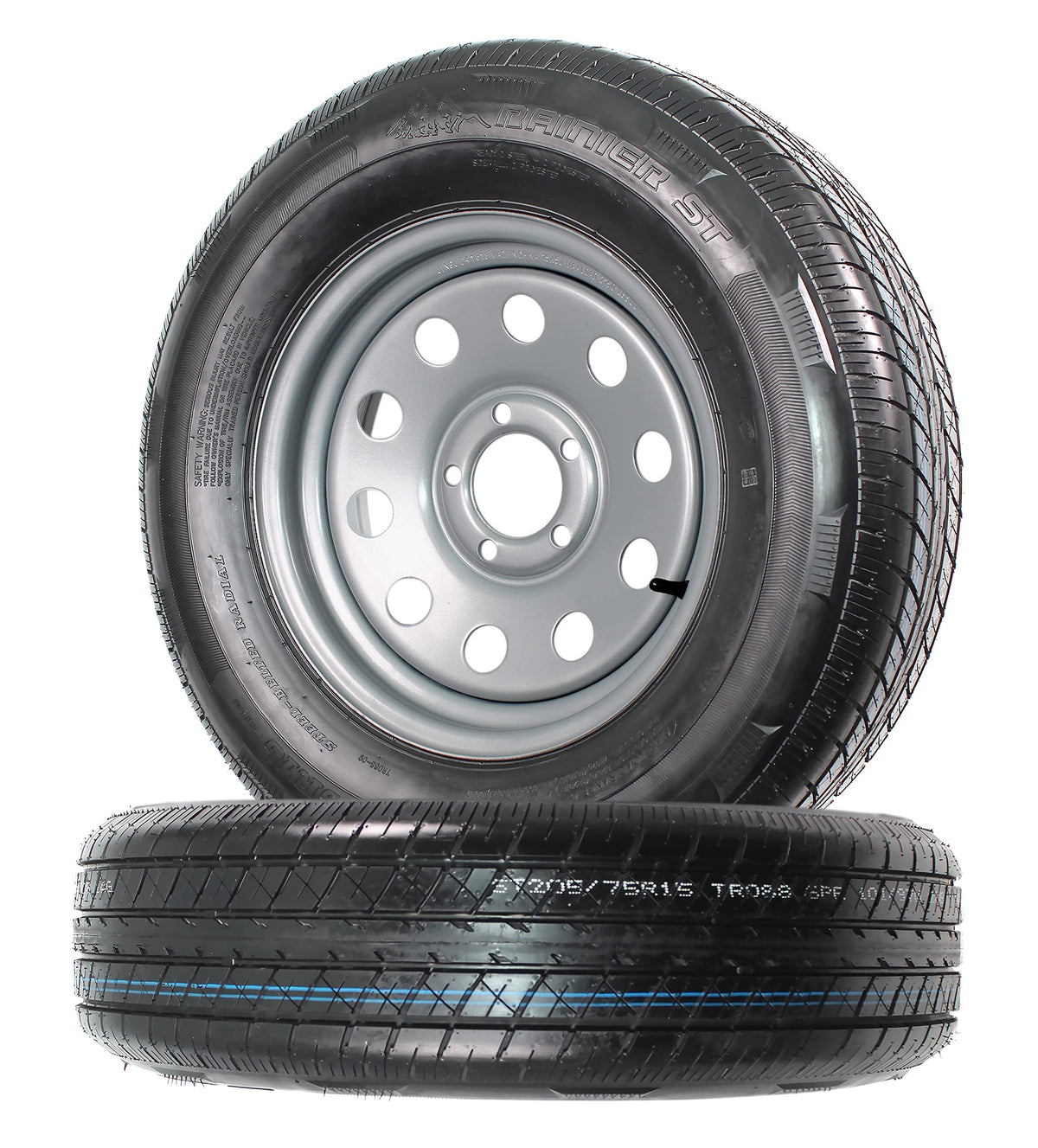 2-Pack Radial Trailer Tire Rim Assembly ST205/75R15 5 Lug Silver