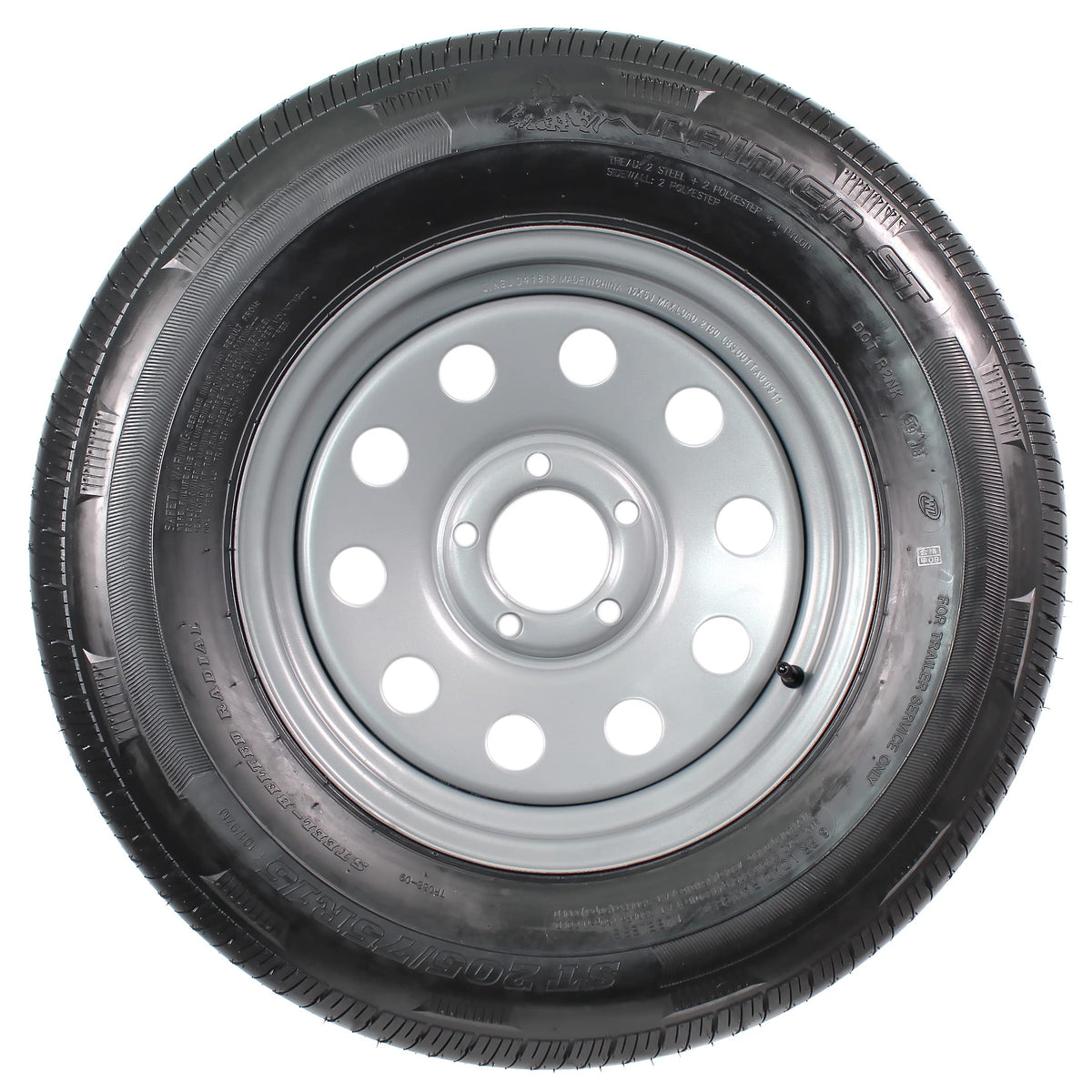 Radial Trailer Tire Rim Assembly ST205/75R15 Load C 5 Lug Silver