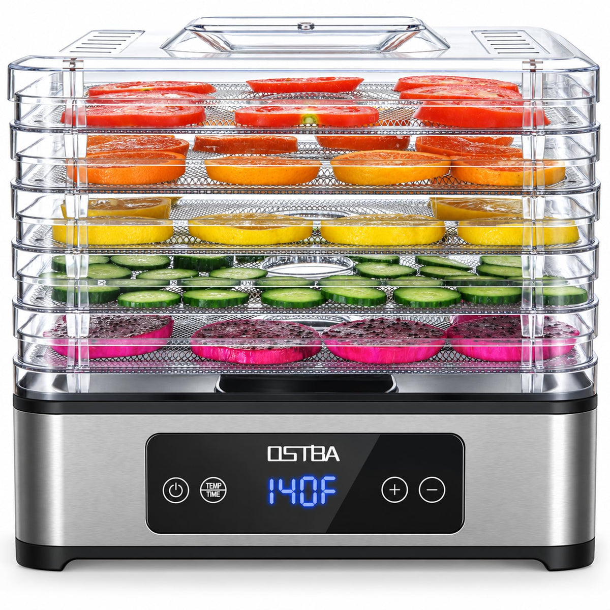 Food Dehydrator, 5 Stainless Steel Trays, 160°F Temp Control, 400W 95-160℉ Temp | 48H Timer | 360° Airflow | Adjustable Trays | BPA-Free | Dishwasher Safe | Low Noise | ETL | Recipe Included