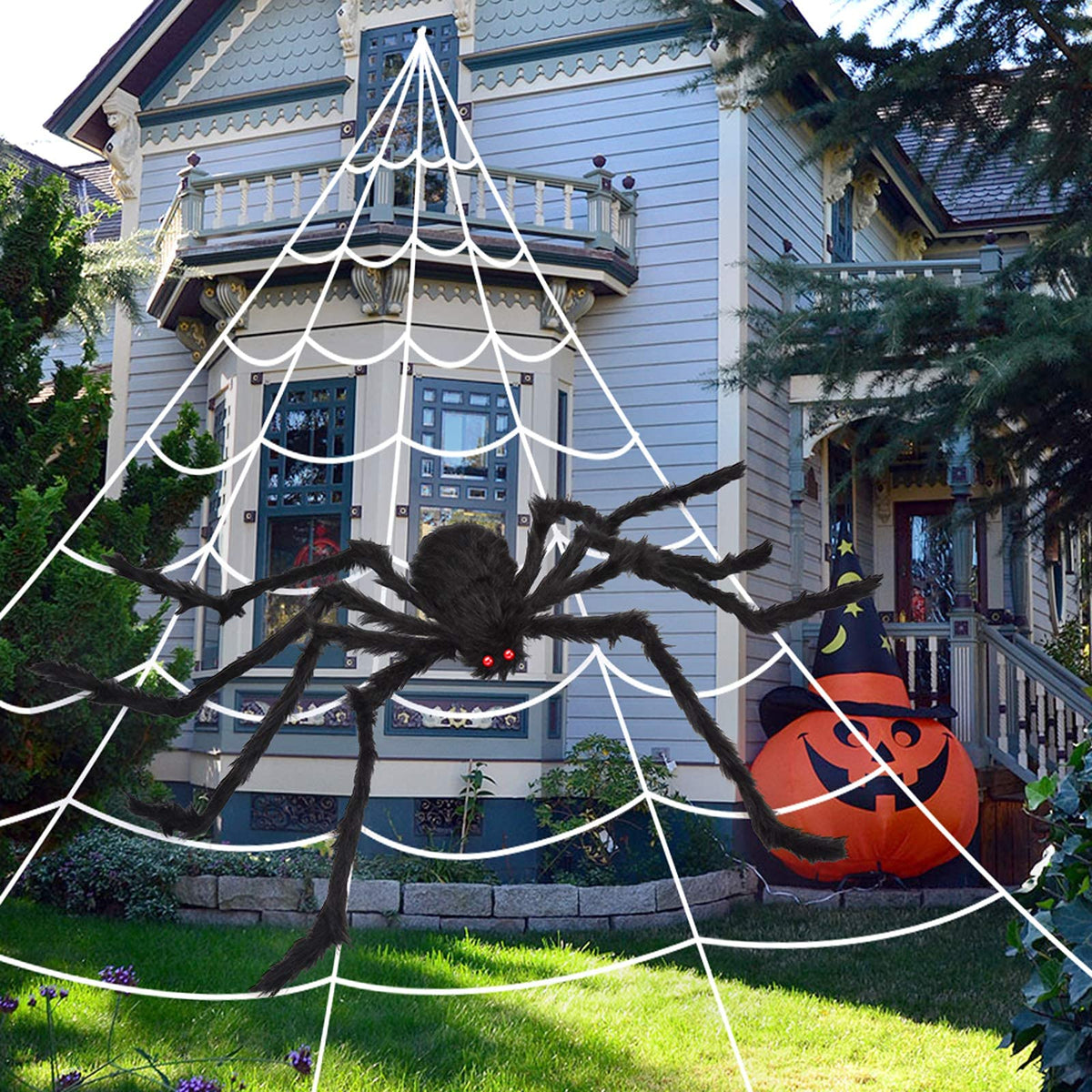 OCATO 200" Halloween Decorations Spider Web Outdoor +59" Giant Spider Décor | Halloween Decorations Outdoor/Indoor, Yard/Home