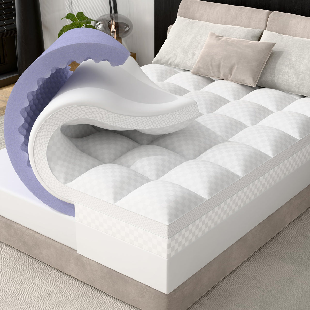 4 Inch King Memory Foam Mattress Topper Pro Dual Layer 2 Inch Cooling Gel Egg Crate Memory Foam Plus 2 Inch Pillow Top Medium Firm with Deep Pocket