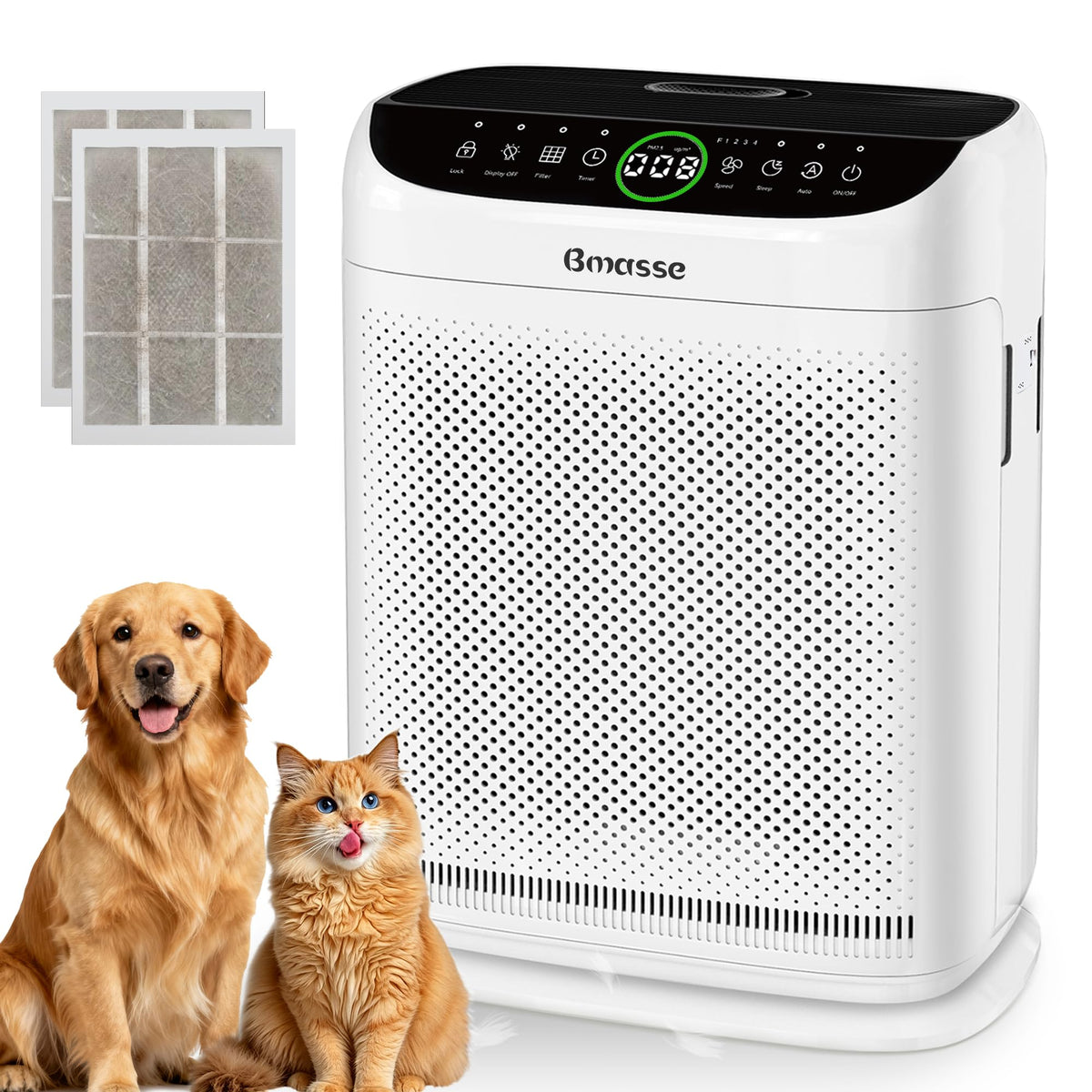 Air Purifiers for Home Pets Large Room Up to 3000 Ft²,HEPA Air Cleaner with Washable Double-Side Filter, PM2.5 Air Quality Monitor,15dB Sleep Mode for Bedroom Odor Dust Pollen,White