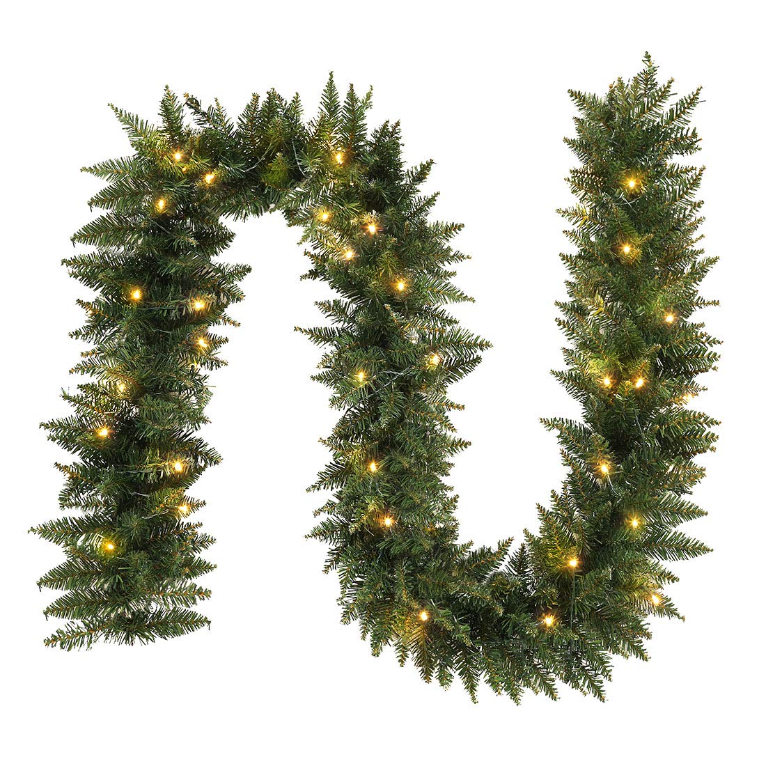 9ft Pre-Lit Christmas Garland, Battery Operated Garland with Dual-Color LED Lights & Timer, Outdoor Holiday Artificial Decor for Stairs, Front Door & Wall