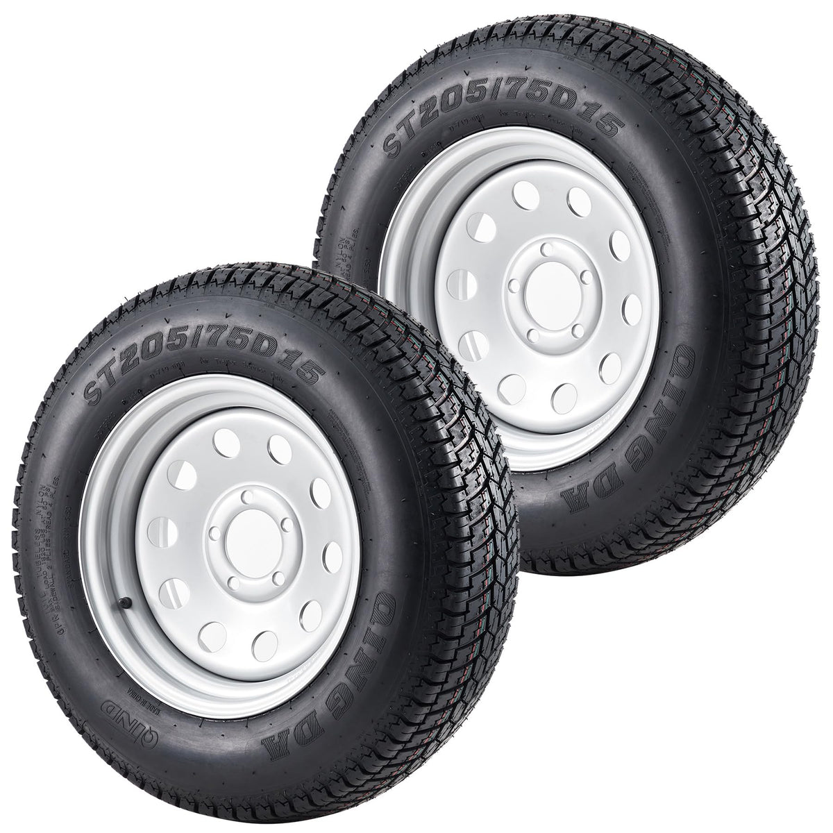 ST205/75D15 Trailer Tires with 15 in Rims, 5 Lug on 4.5 in, Load Range C, 6PR