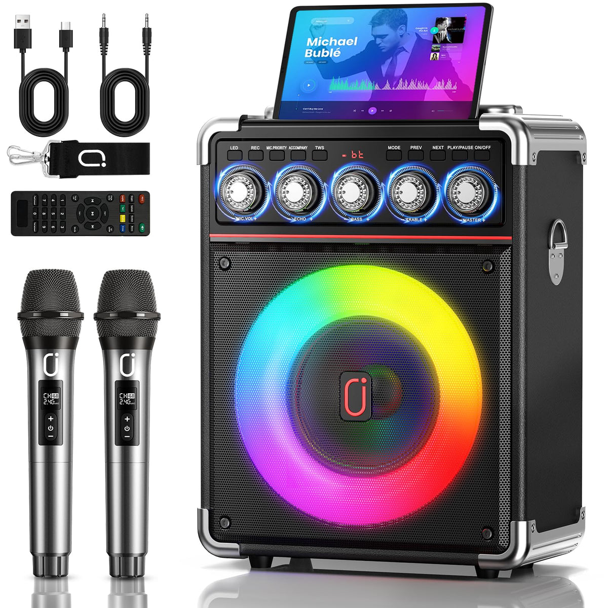 200W Karaoke Machine with Premium Wood Cabinet for Powerful Sound