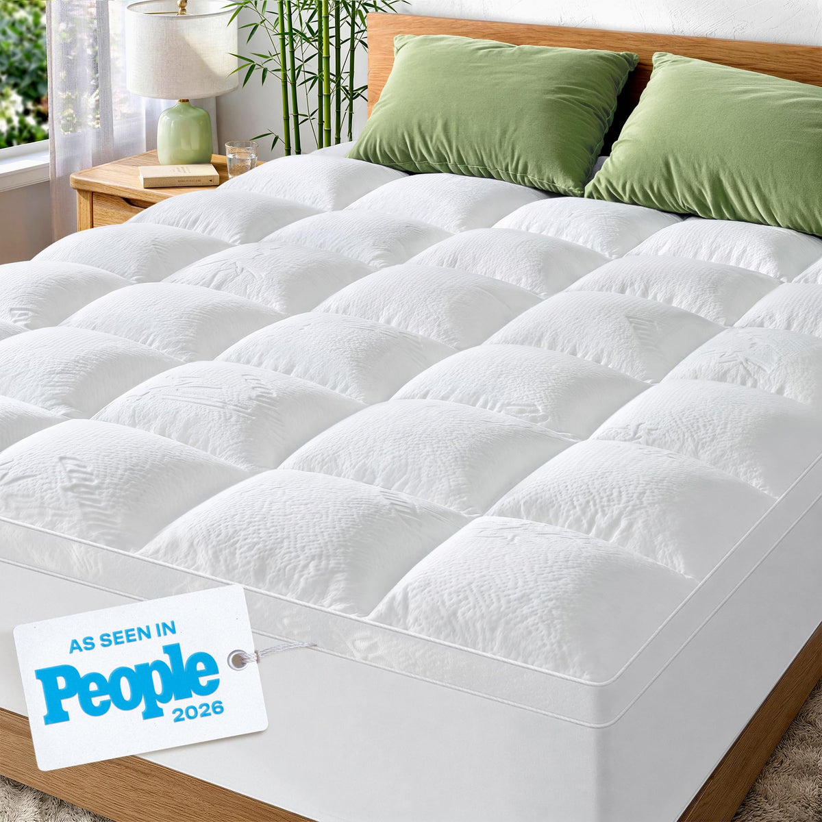 Thick Full Mattress Topper with 20" Deep Pocket Viscose Derived from Bamboo, Ultra Plush & Soft Mattress Pad, Pillow Top, Full Body Support, White