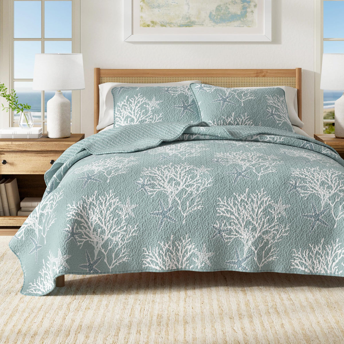 Coastal Quilt Set - 3-Piece King/California King Size Nautical Bedding Set - Lightweight, All-Season, Reversible Bedspread (Ether Blue)