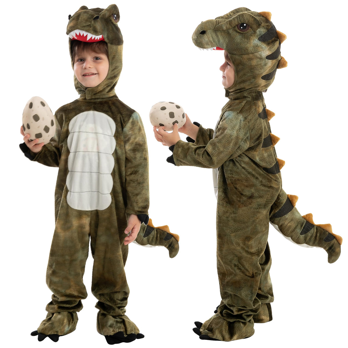 Spooktacular Creations Halloween Realistic T.rex Costume Outfit Dinosaur Jumpsuit with Egg