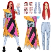 BUXULYP Sally Costume for Adults Women Christmas Nightmare Sally Dress Wig Pants Accessories Halloween Cosplay Outfit