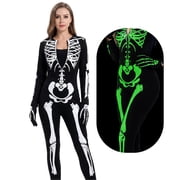 Forfamy Womens Skeleton Costume Skeleton Onesie Adult Outfits Halloween Bodysuit, Halloween Costumes for Adult