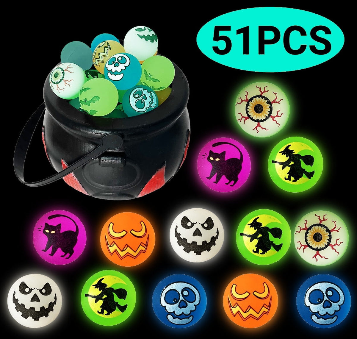 Halloween Party Favors Glow in The Dark Bouncing Balls Trick or Treat Goodie Bag Filler School Classroom Game Rewards Prizes for Kids 50Pcs