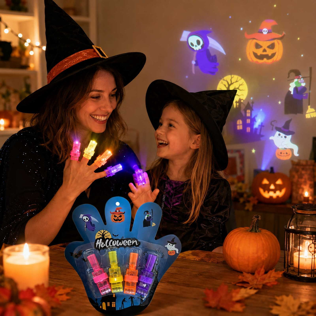 Halloween Projection Finger Lights, Assorted Design LED Glow Rings, Party Favor, Projector Ring Set, for Themed Celebration