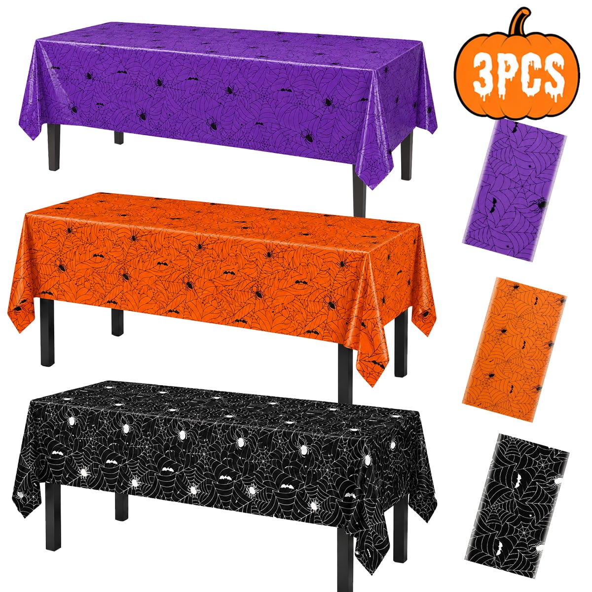 Halloween Tablecloth for Pary Decoration Rectangular disposable Plastic Spider Web Halloween Table Covers for Home Decor Halloween Party Supplies 54" x 108" Mixed 3Pcs