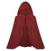 Iyufng Women's Velvet Cape Front Bow Tie Mid-Length Cloak Little Red Riding Hood Witch Cosplay Outfit for Halloween Carnival Party