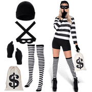 Joyfy Adult Women Robber Costume, Bank Robber Costume Woman for Halloween Costume and Party Cosplay for Fun