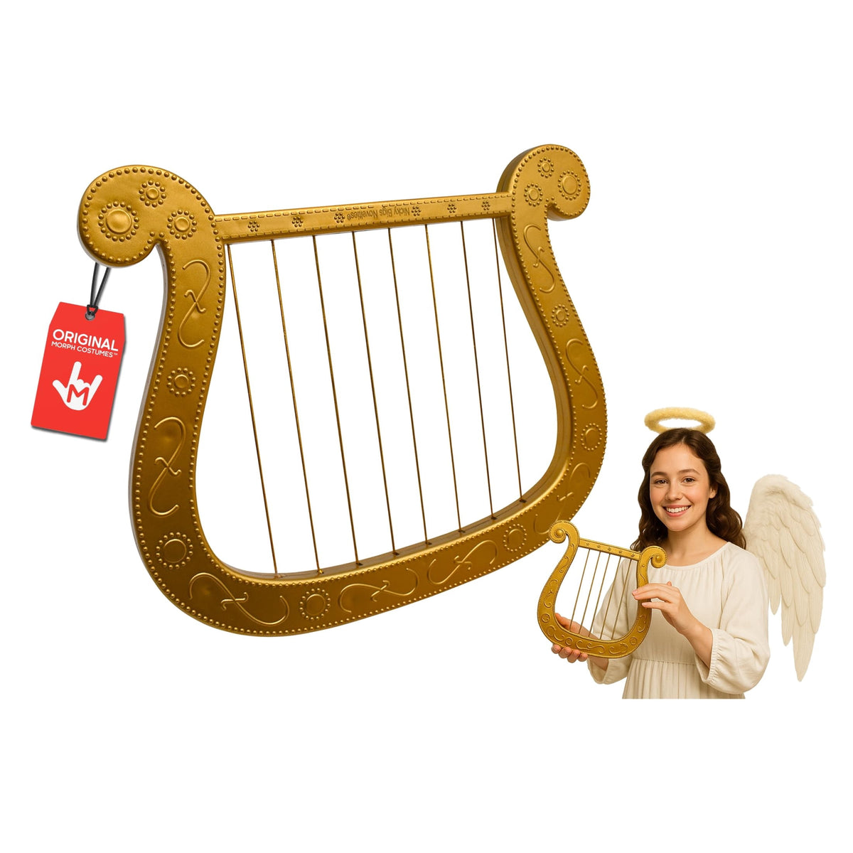 Nicky Bigs Novelties Cupid Angel Harp Prop, Gold Plastic Costume Accessory for Adults