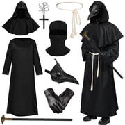 Forfamy Plague Doctor Halloween Costume Men Women, Scary Halloween Costumes Robe Plague Doctor Mask Cosplay Role Play Party 13Pcs