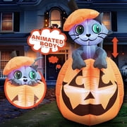 Joyfy 5 ft Halloween Inflatable Animated Cat on Pumpkin,Halloween Outdoor Decoration with LED Lights,Blow Up Decoration for Yard and Lawn,Party