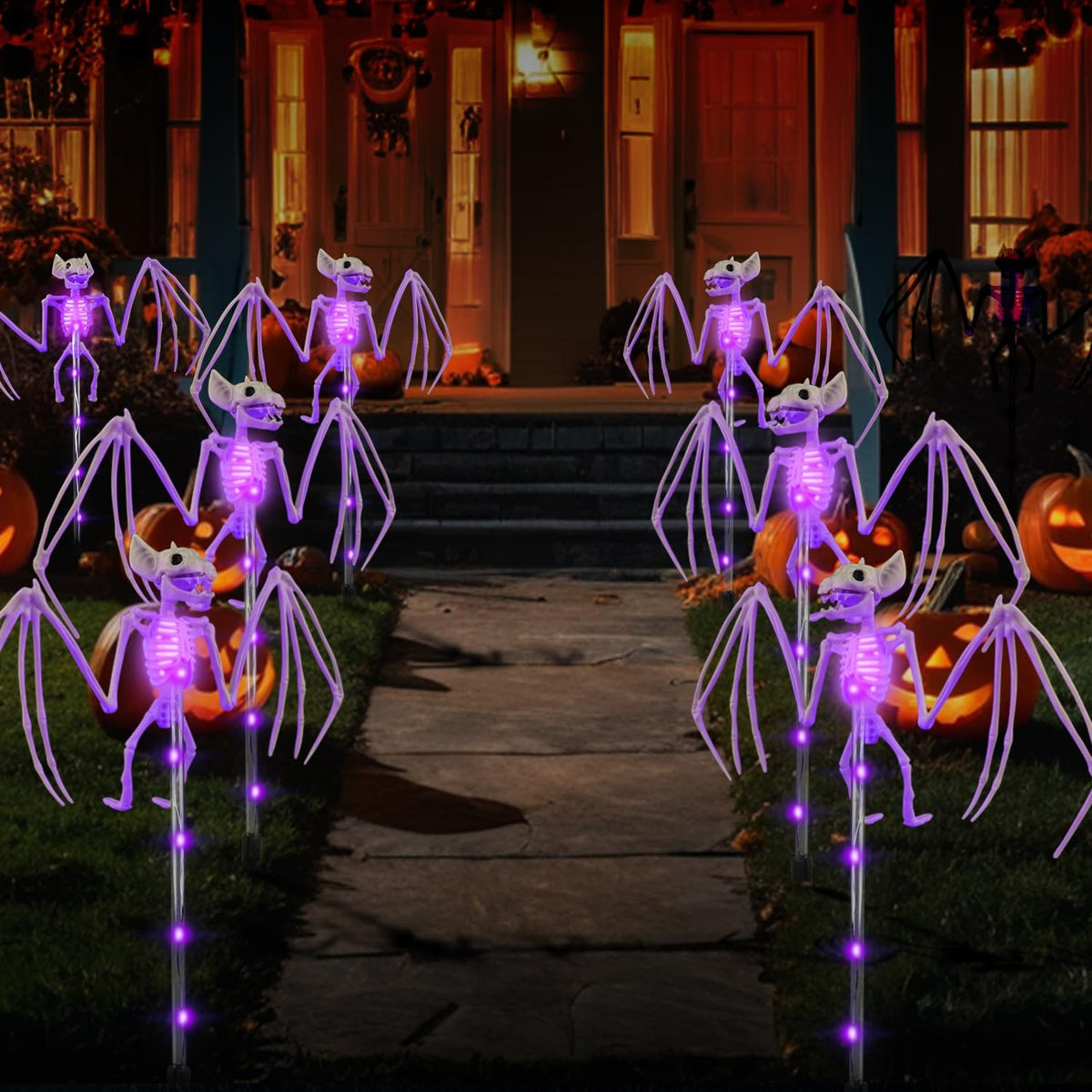 Outdoor Solar Garden Lights with 3D Scary Bat Set