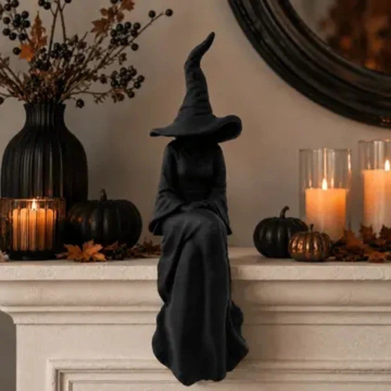 Halloween Faceless Witch Figurine Black Sitting Wall Hanging Decor