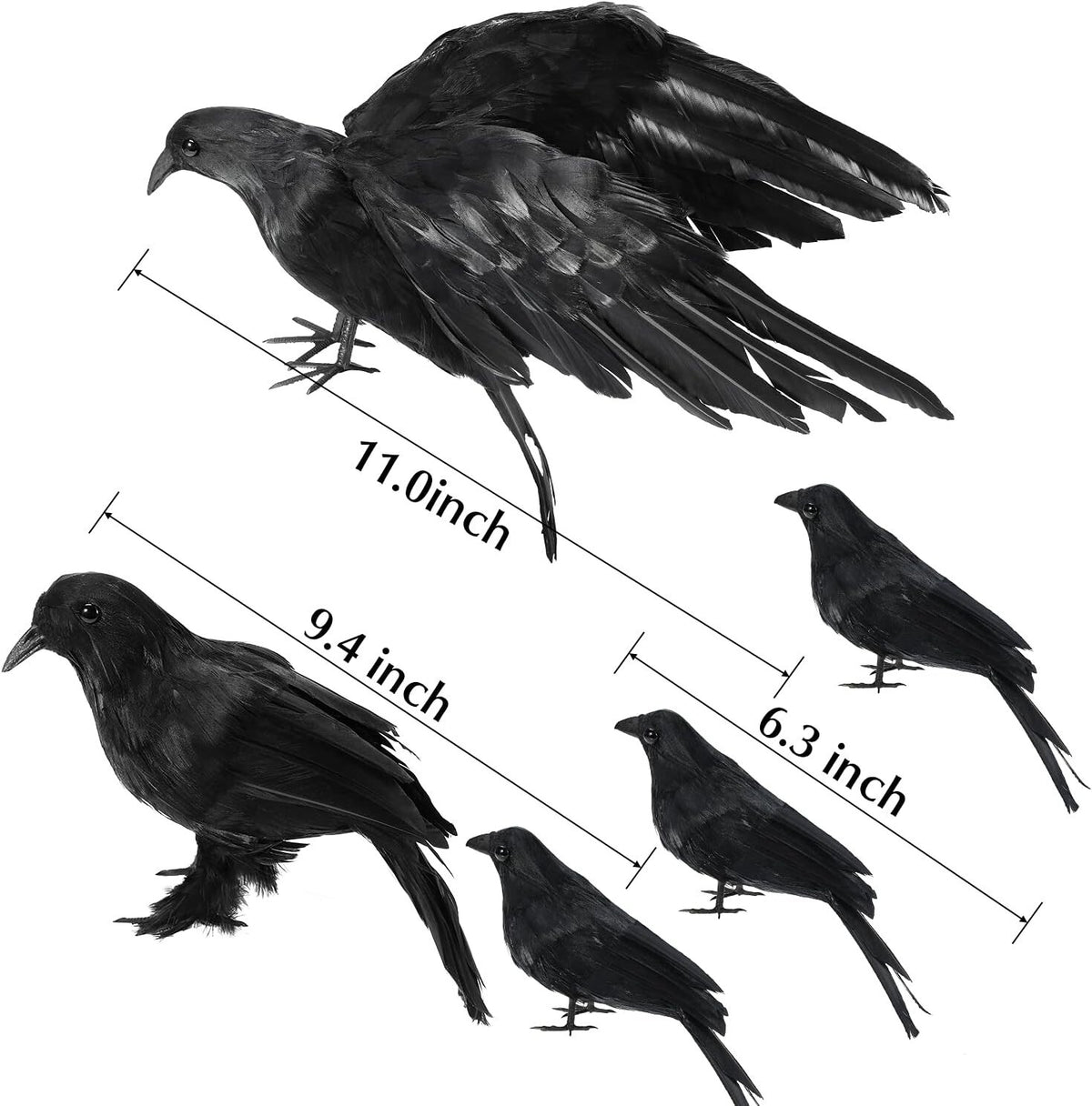 5 Pack Handmade Realistic Black Feathered Lifesize Halloween Crow Decorations