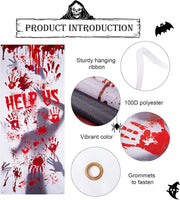 BEIPEGIN Bloody Halloween Door Cover, Fabric Giant Scary Bloody Handprints and Shadowy Figure Window Door Cover for Haunted House Halloween Door Decoration Halloween Party Supplies, 5.9 x 2.