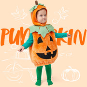Joyfy Halloween Pumpkin Costume for Toddler, Pumpkin Costume with Plush Green Leaves, Halloween Party Dress up Costume 3-4 Yrs
