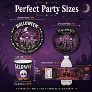 Purple and Black Halloween Party Supplies Set, Serves 10, Skeleton Plates, Napkins, Cups and Cutlery for Home and Classroom Events, 101PCS