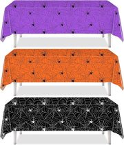 3 Pack Halloween Spider Web Tablecloths 108 x 54 inch, Rectangular Plastic Spider Web Table Cover for Halloween Party Decorations Favors Supplies