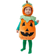 Joyfy Halloween Pumpkin Costume for Toddler, Pumpkin Costume with Plush Green Leaves, Halloween Party Dress up Costume 3-4 Yrs