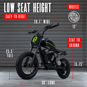 24V Kids Electric Dirt Bike 12 in Knobby Tires Ages 5+