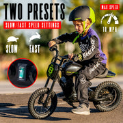 24V Kids Electric Dirt Bike 12 in Knobby Tires Ages 5+
