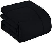 7 Piece Comforter Set Bag Solid Color All Season Soft Down Alternative Blanket & Luxurious Microfiber Bed Sheets, Black, King (Pack of 3)