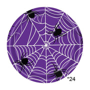 24 Pack Halloween Disposable Paper Plates, Spider and Cobweb Pattern Tableware Set, Halloween Party Supplies Favors