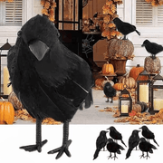 6 Pcs Halloween Black Crows Feathered Crows Realistic Looking Ravens Large Handmade Black Crow for Halloween Decoration Party Supplies