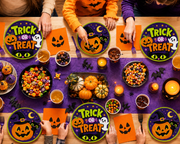 97 Pcs Halloween Party Plates, Pumpkin Party Supplies for 24, Halloween Party Tableware Set for Birthday Parties, Home Decorations and Holiday Celebrations