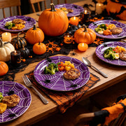 24 Pack Halloween Disposable Paper Plates, Spider and Cobweb Pattern Tableware Set, Halloween Party Supplies Favors