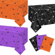 3 Pack Halloween Spider Web Tablecloths 108 x 54 inch, Rectangular Plastic Spider Web Table Cover for Halloween Party Decorations Favors Supplies