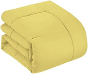 7 Piece Comforter Set Bag Solid Color All Season Soft Down Alternative Blanket & Luxurious Microfiber Bed Sheets, Yellow, Queen (Pack of 4)