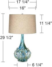 29 1/2" Tall Table Lamps Set of 2 Blue Green Ceramic Coastal Modern