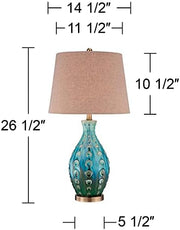 26 1/2" Tall Table Lamps Set of 2 Modern Ceramic Teal Mid Century