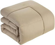 7 Piece Comforter Set Bag Solid Color All Season Soft Down Alternative Blanket & Luxurious Microfiber Bed Sheets, Taupe, King (Pack of 3)