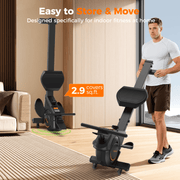 16-Level Magnetic Rowing Machine with Extended Slide Rail, App-Ready Monitor, Standard Seat, Black, 330 lb Capacity