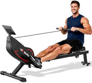 8-Level Foldable Magnetic Rowing Machine, Advanced LCD Monitor, Standard Seat, Black, 300 lb Capacity 279
