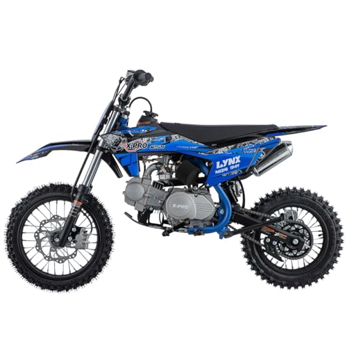 Lynx 125cc Dirt Bike, 4-Speed Semi-Automatic Pit Bike with Zongshen 4-Stroke Engine, Kick Start, 14"/12" Wheels(Blue)