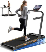 16% Walking Pad Treadmill with Incline, Foldable Treadmill with Handle Bar