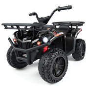 Kids ATV 4 Wheeler, 24V 5 MPH Electric Ride On Quad with LED Headlights, Music & Stories, Multi-Terrain Ride On Toy with Front & Rear Storage for Boys Girls Aged 3+ (24V, Black)