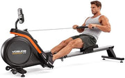 16-Level Magnetic Rowing Machine with Extended Slide Rail, Advanced LCD Monitor, Standard Seat, Charcoal, 350 lb Capacity